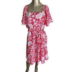 Maurices Red Floral Cutout Side Midi Dress Square Neck Large